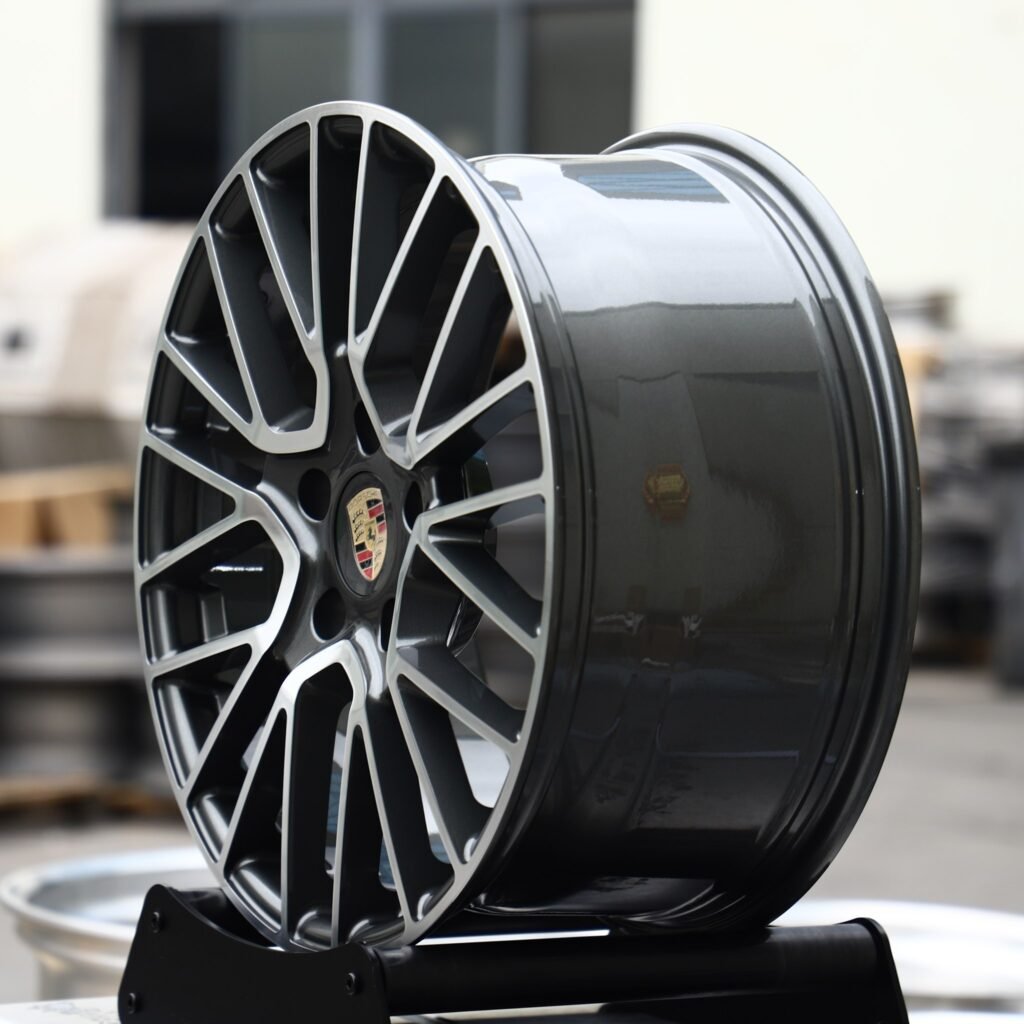 5x130 wheels – Gloss Black Machined Mesh (Porsche OEM-Style), side view