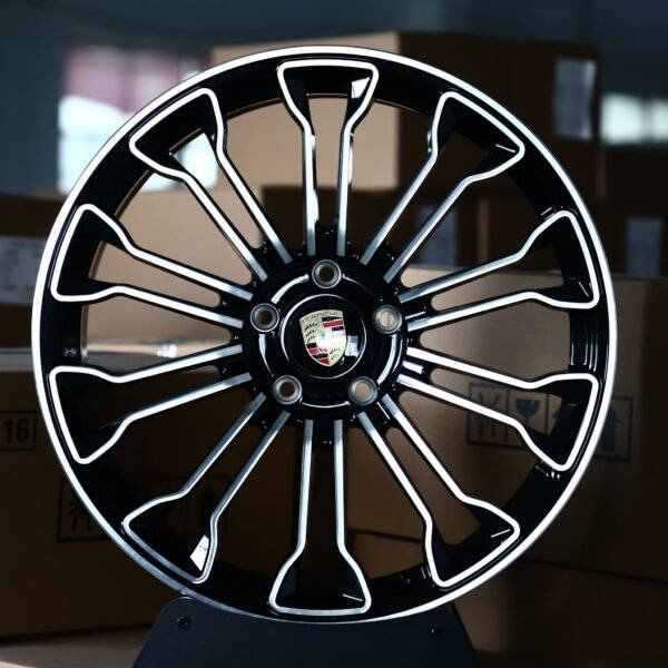 Porsche 911 wheels – Gloss Black Machined Multi-Spoke (Porsche OEM-Style), front view