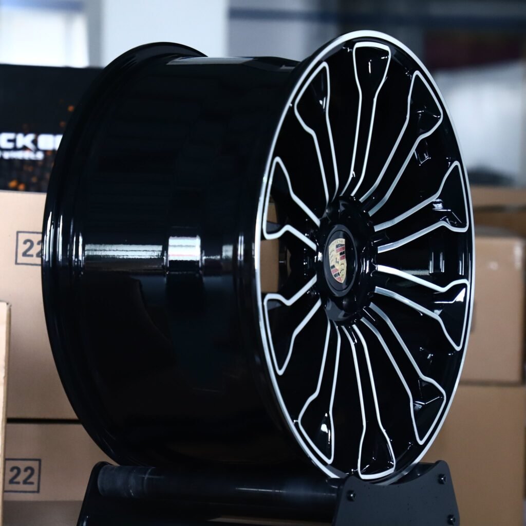 5x130 wheels – Gloss Black Machined Multi-Spoke (Porsche OEM-Style), side view