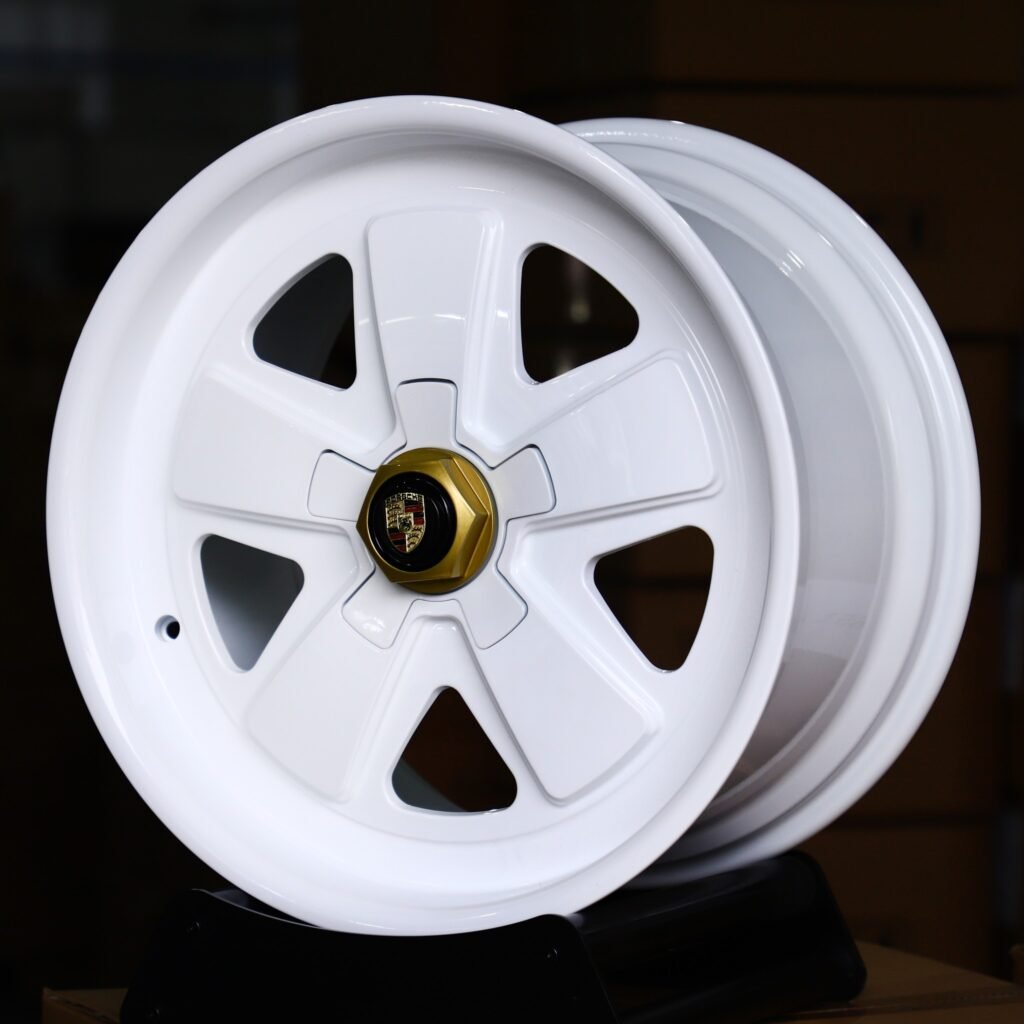 Porsche Panamera wheels – Gloss White Classic 5-Spoke Deep Lip (Porsche OEM-Style), angled view