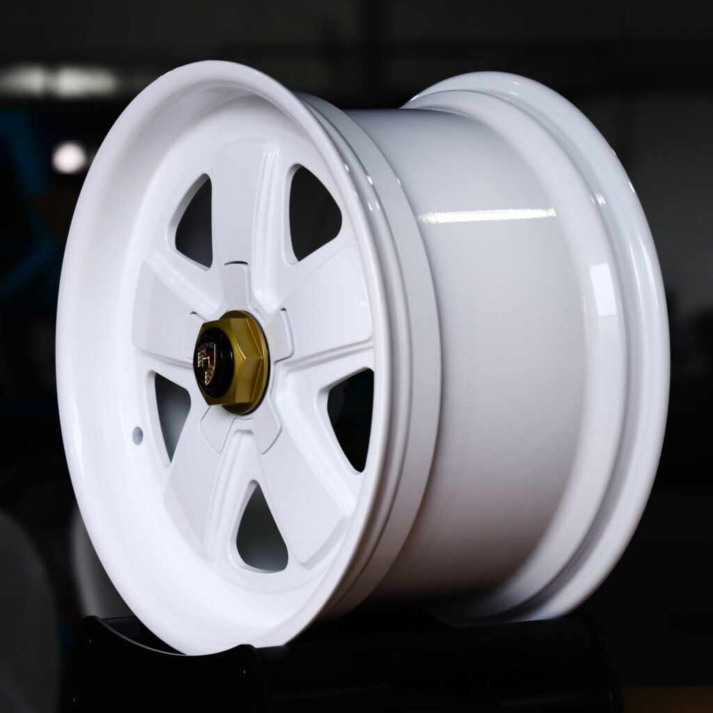 5x130 wheels – Gloss White Classic 5-Spoke Deep Lip (Porsche OEM-Style), side view