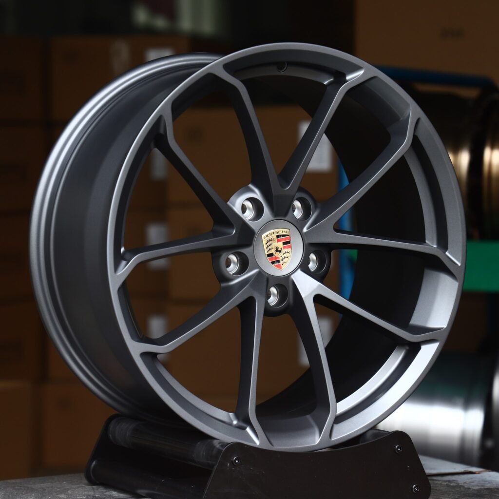 Porsche Panamera wheels – Gunmetal 10-Spoke (Porsche OEM-Style), angled view