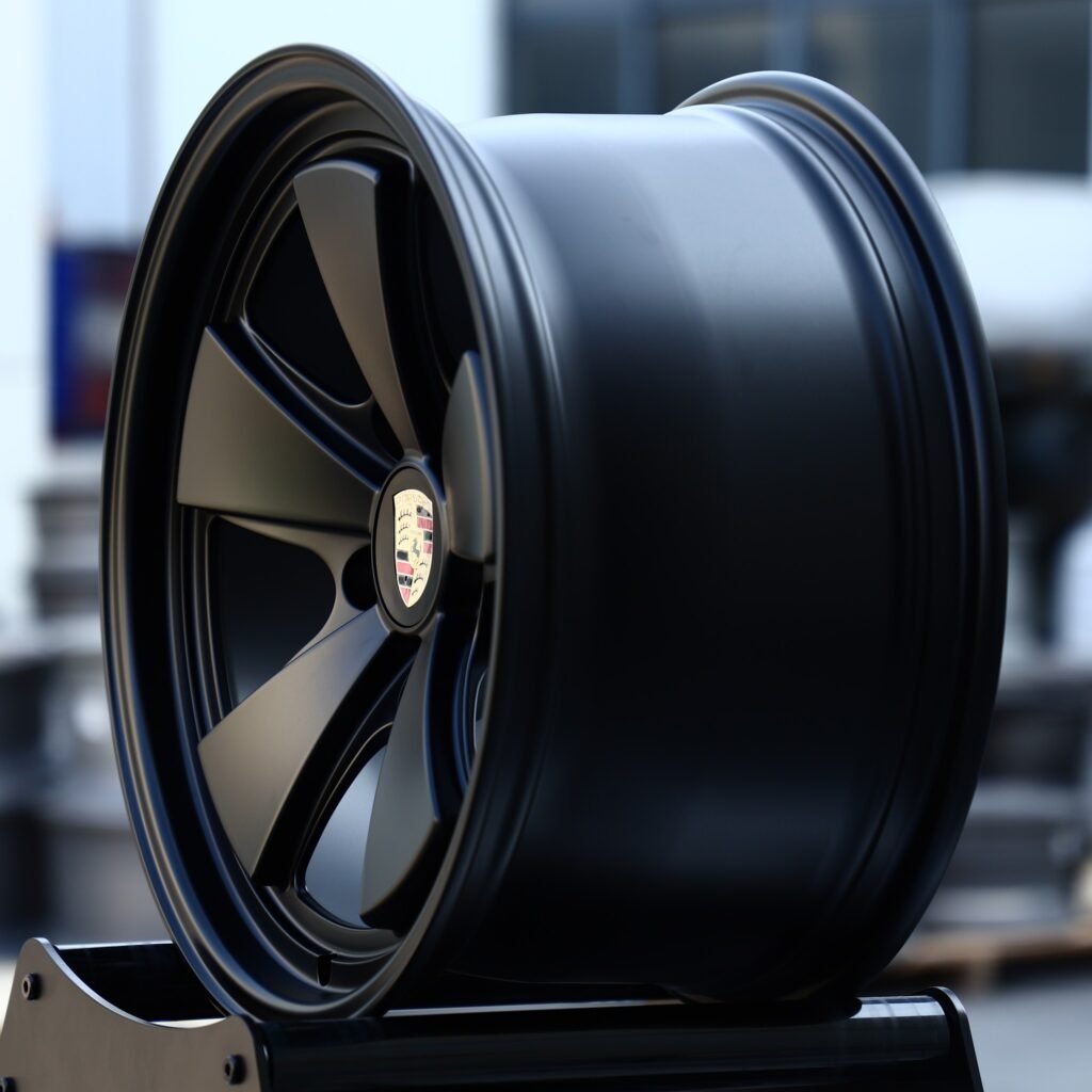 5x130 wheels – Matte Black 5-Spoke (Porsche OEM-Style), side view