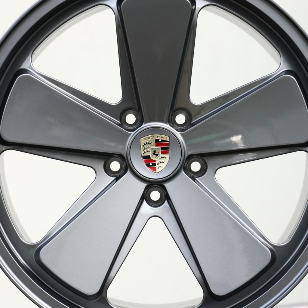 Porsche Panamera wheels – Matte Silver 5-Spoke (Porsche OEM-Style), angled view