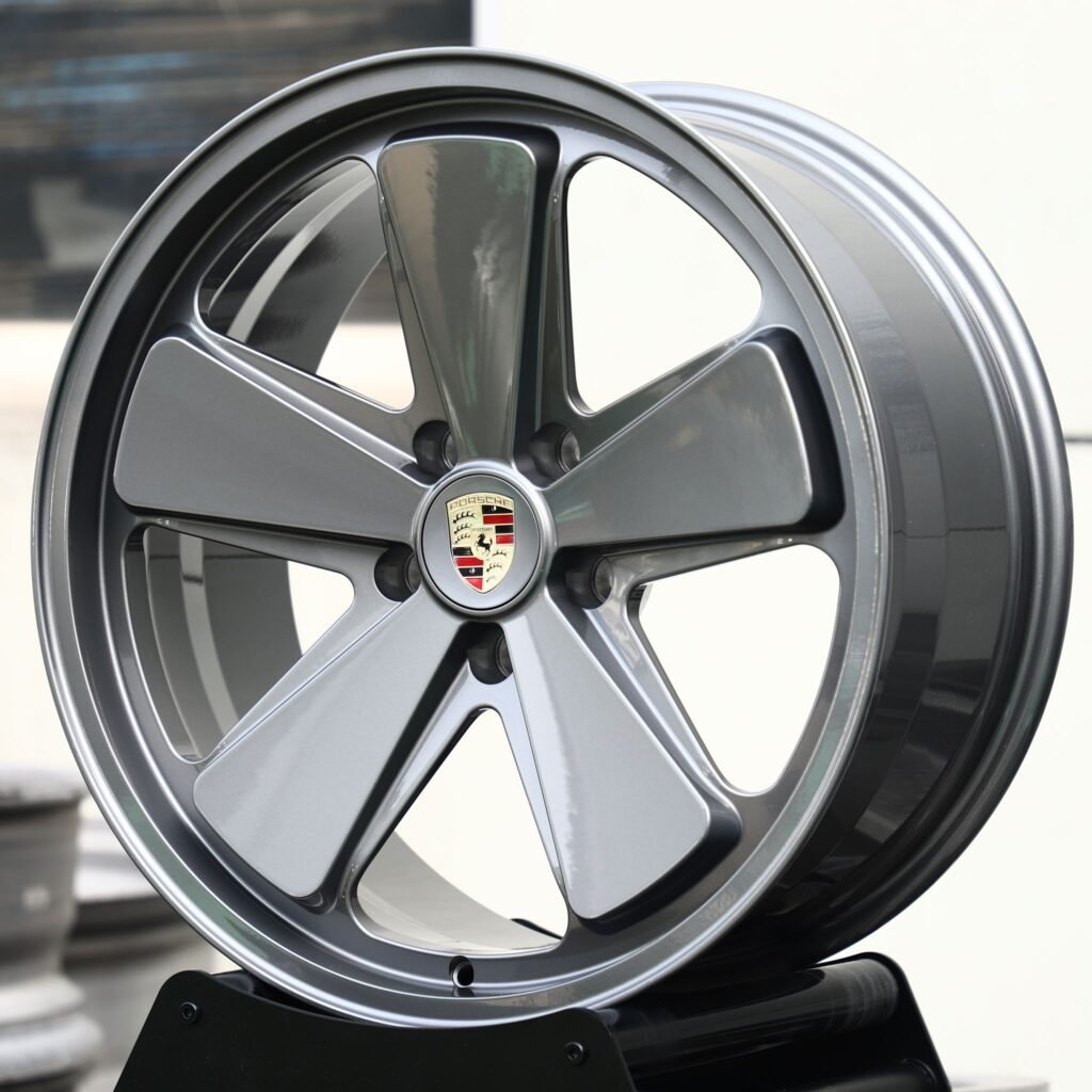 5x130 wheels – Matte Silver 5-Spoke (Porsche OEM-Style), side view