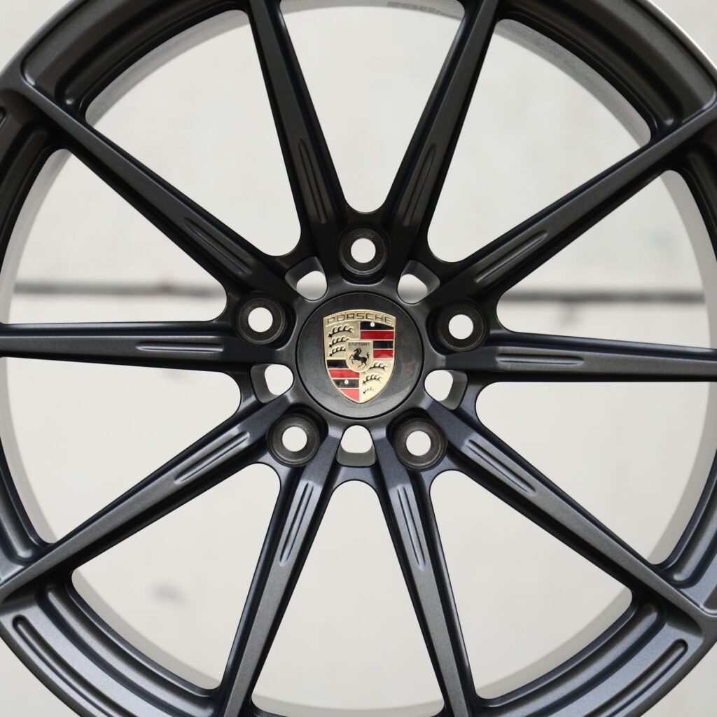 Porsche Panamera wheels – Metallic Gray 10-Spoke (Porsche OEM-Style), angled view