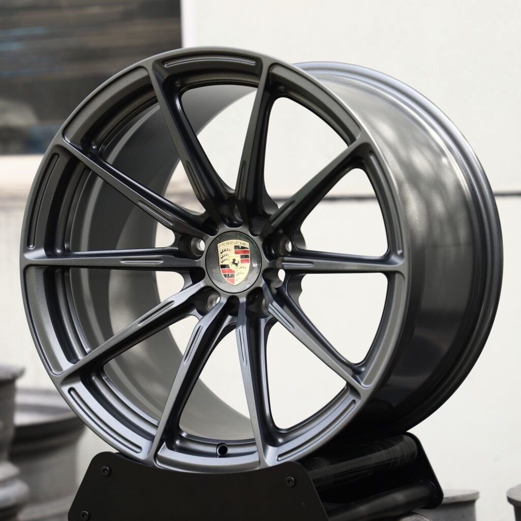 5x130 wheels – Metallic Gray 10-Spoke (Porsche OEM-Style), side view