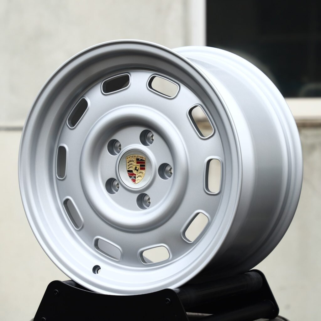 Porsche Panamera wheels – Silver Classic Slotted Dish (Porsche OEM-Style), angled view