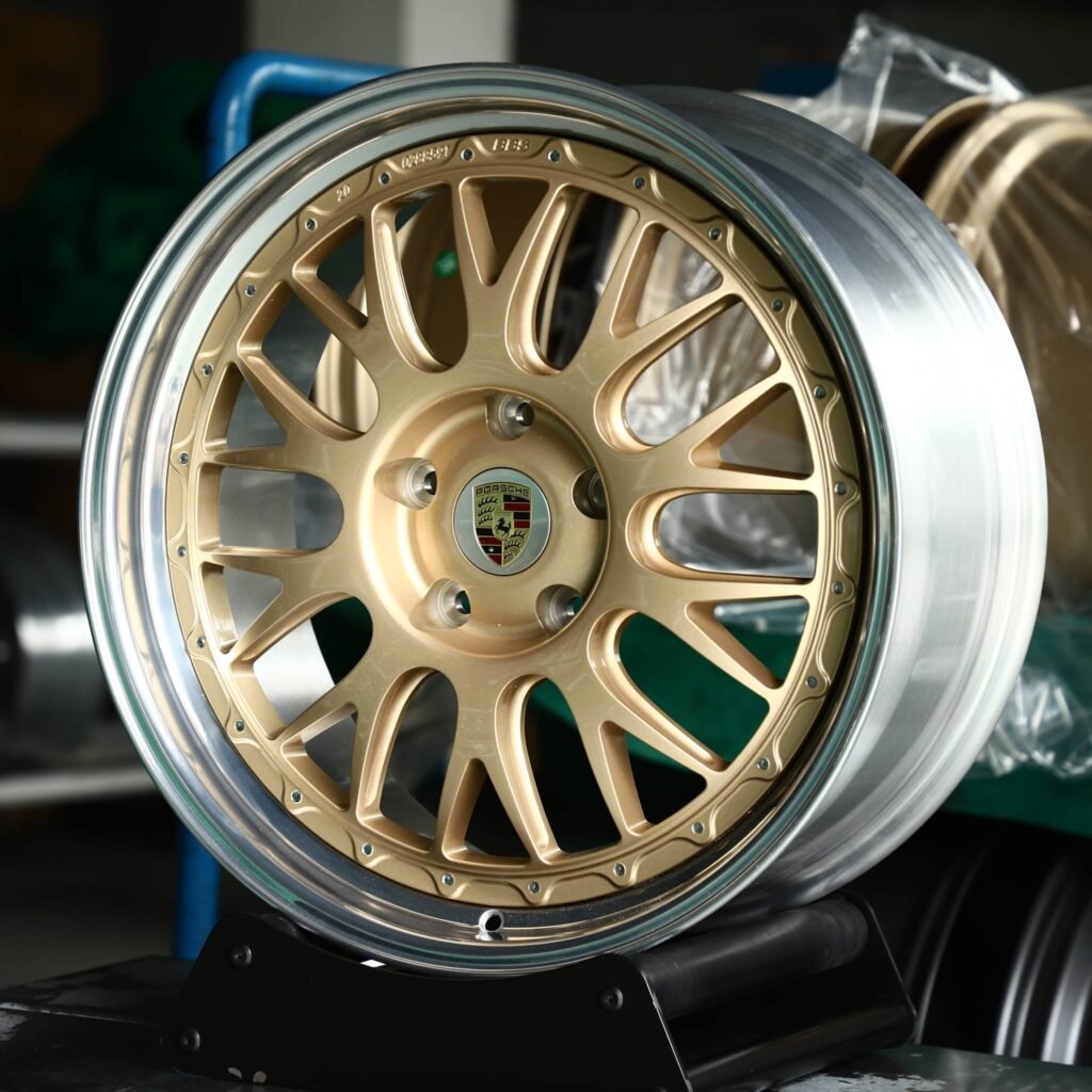 Porsche Panamera wheels – Gold 2-Piece 10 Y-Spoke, angled view