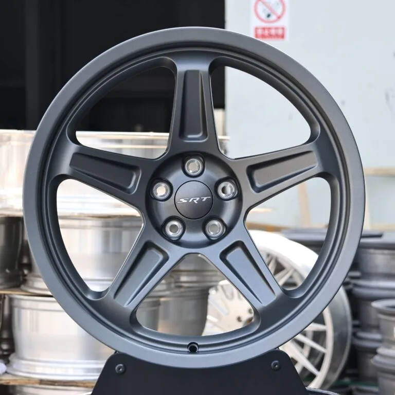 Porsche 911 wheels – Matte Gray 5-Spoke Deep Lip, front view