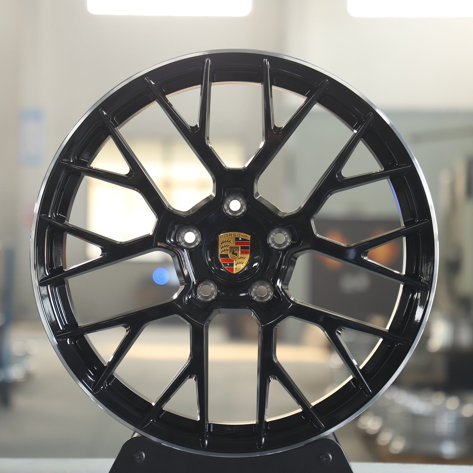 Porsche 911 992 wheels – Matte Silver 10 Y-Spoke Machined Lip (Porsche OEM-Style), front view