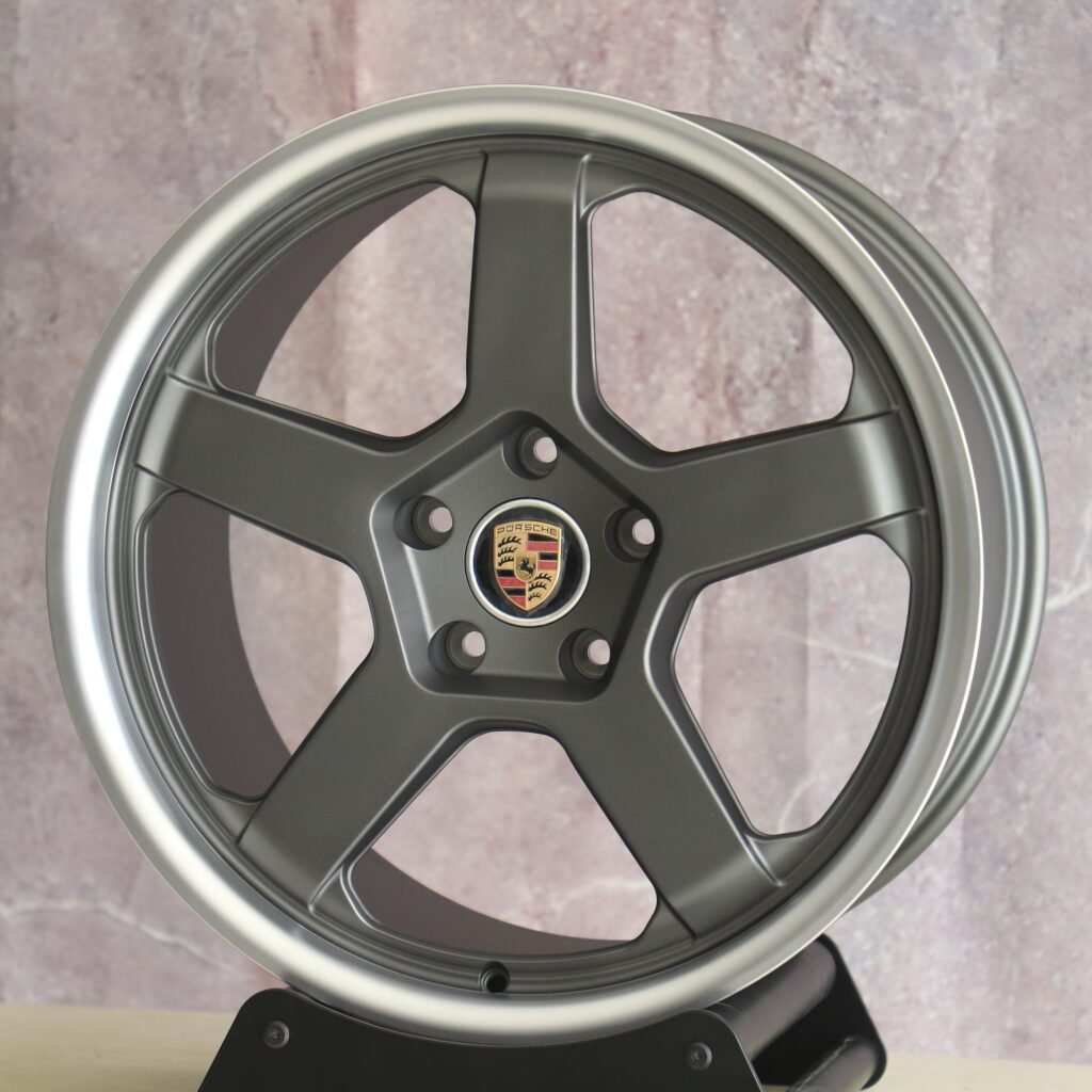 Porsche Panamera wheels – Metallic Gray 5-Spoke Deep Lip, angled view
