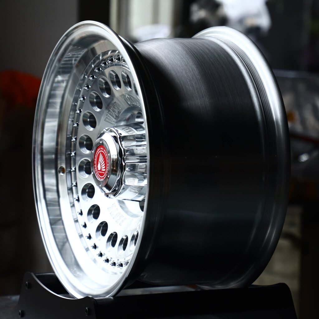 5x127 wheels – Mirror Polished Perforated Dish Riveted Deep Lip (Raguna-Style), side view