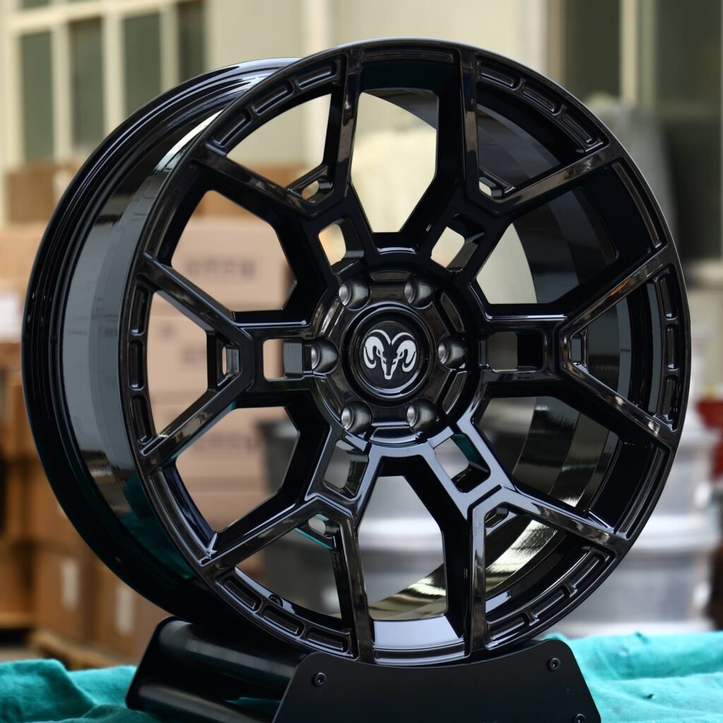 Ram 1500 wheels – Gloss Black Split-Spoke (Ram OEM-Style), angled view