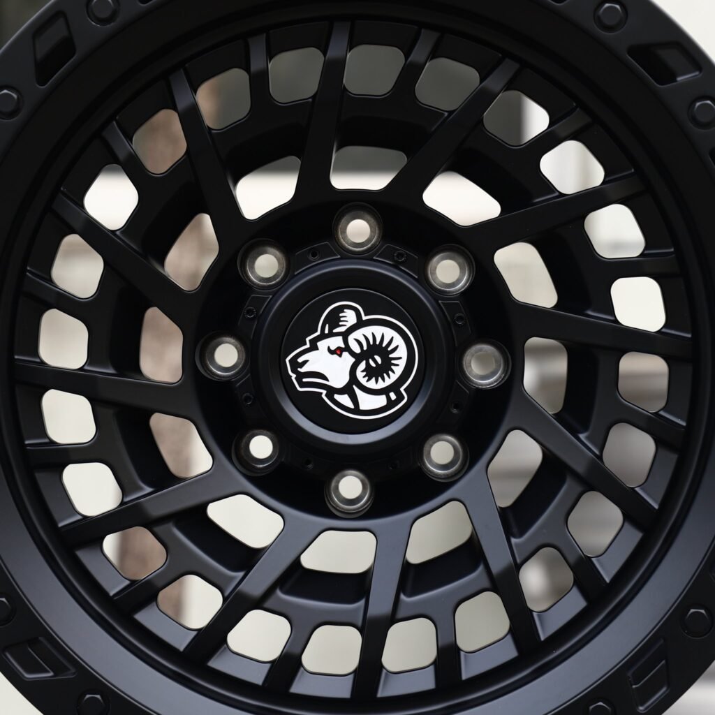 Ram 3500 wheels – Matte Black Spiral Multi-Spoke Beadlock (Ram OEM-Style), lip and barrel detail