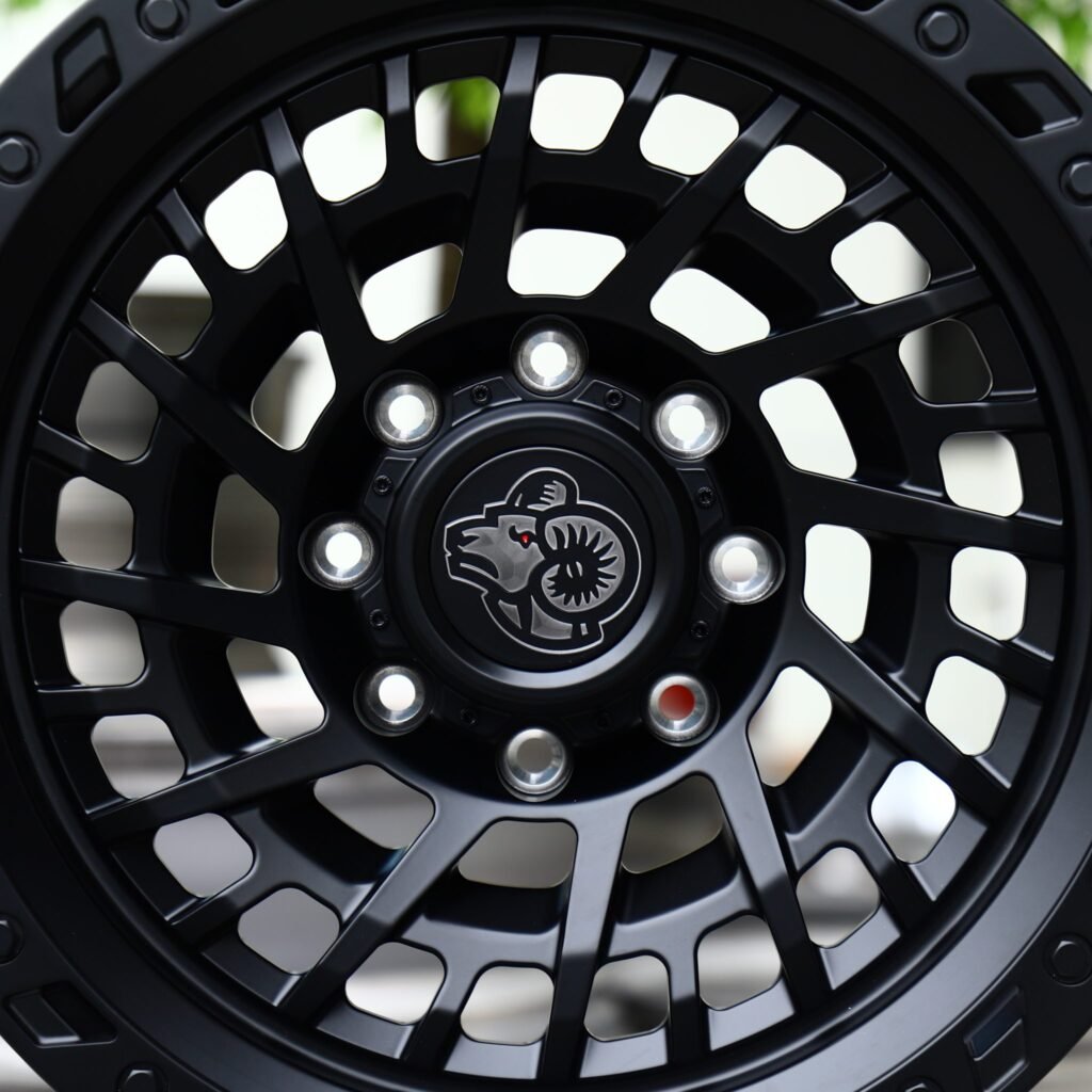 Ram 3500 wheels – Matte Black Spiral Multi-Spoke Beadlock (Ram OEM-Style), lip and barrel detail