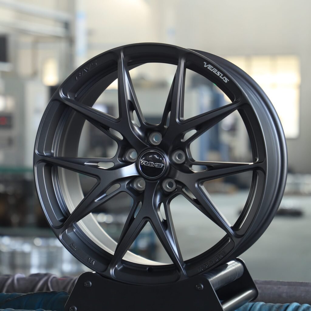 Toyota GR86 wheels – Rays Side-Milled Gloss Black 5 Y-Spoke, angled view