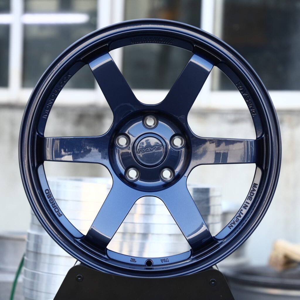 Porsche 911 wheels – Blue 6-Spoke (Rays-Style), front view