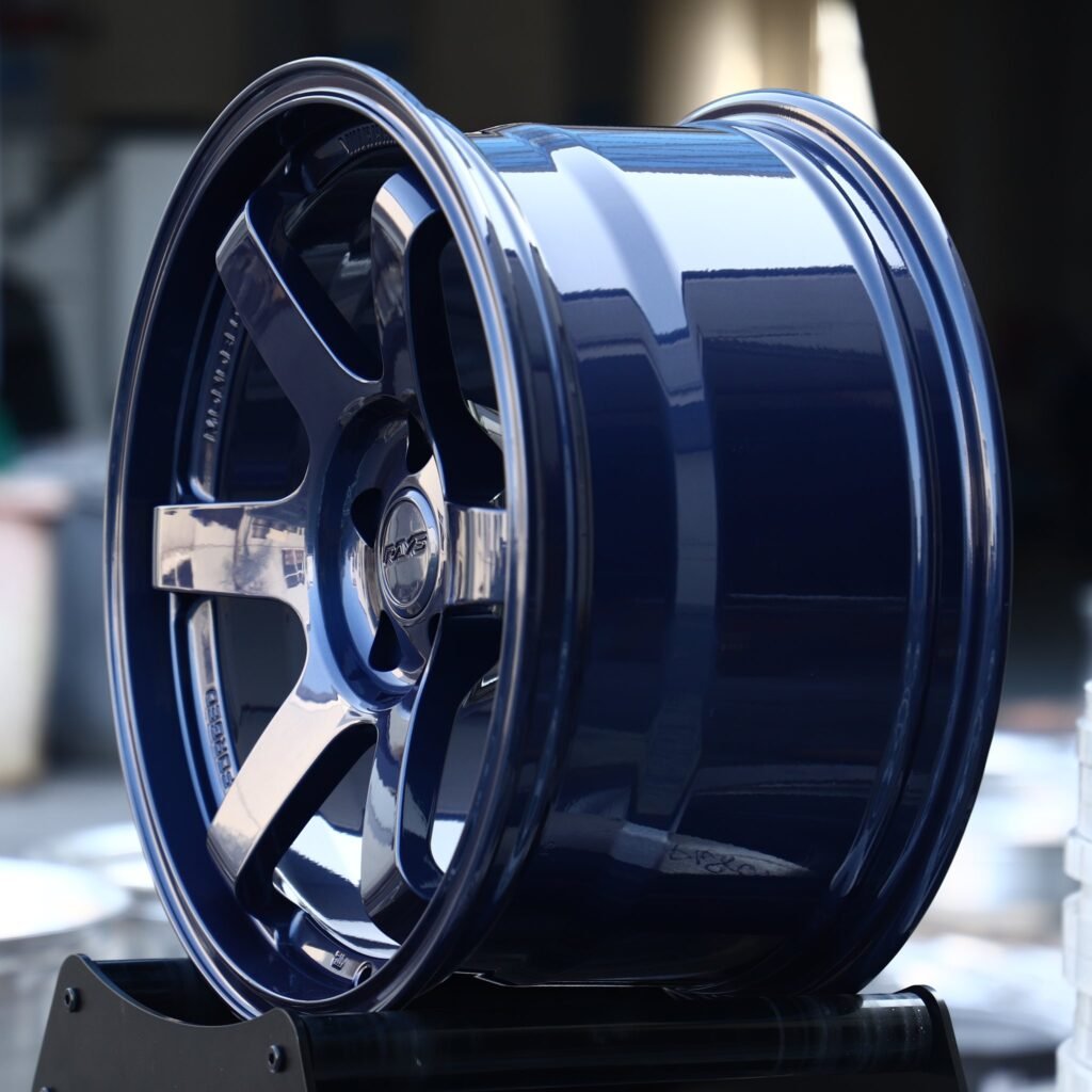 BMW M3 wheels – Blue 6-Spoke (Rays-Style), angled view