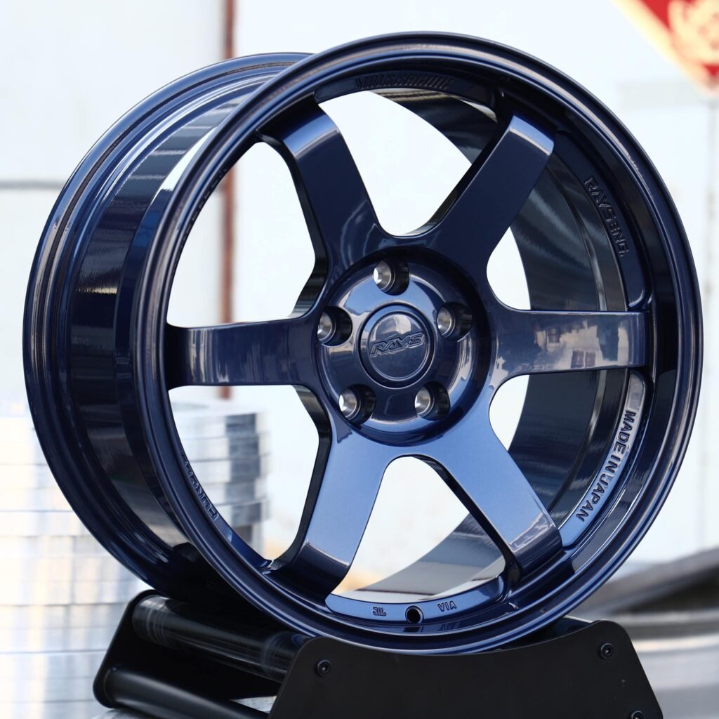 5x130 wheels – Blue 6-Spoke (Rays-Style), side view