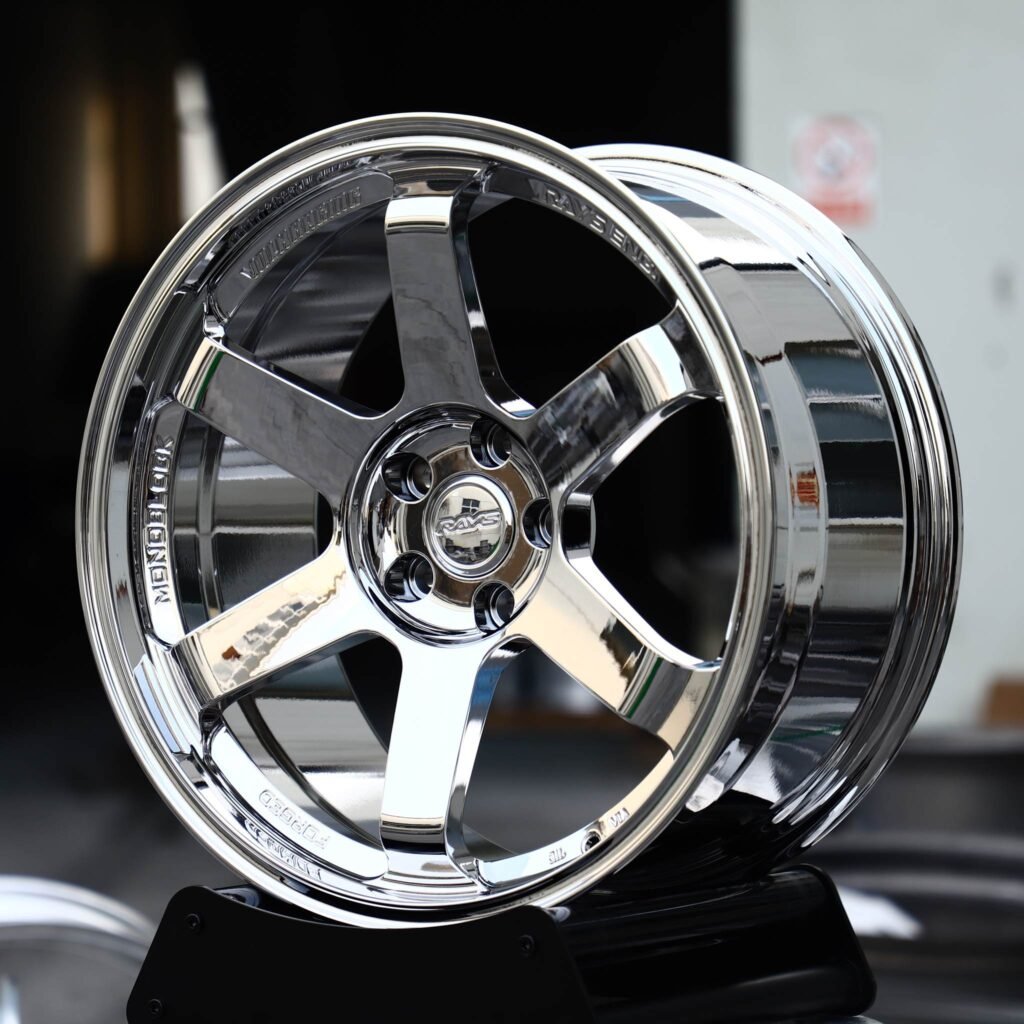 BMW M3 wheels – Chrome 6-Spoke (Rays-Style), angled view