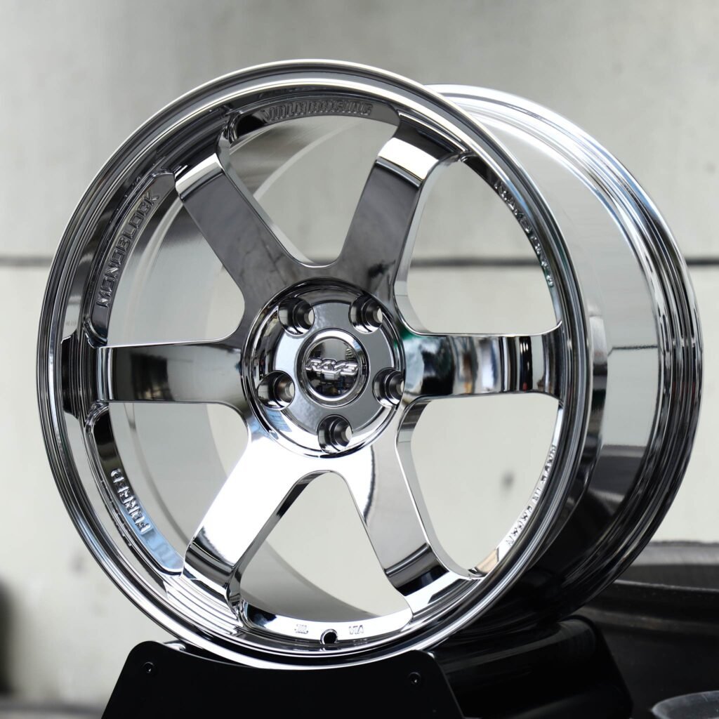 BMW M3 wheels – Chrome 6-Spoke (Rays-Style), angled view