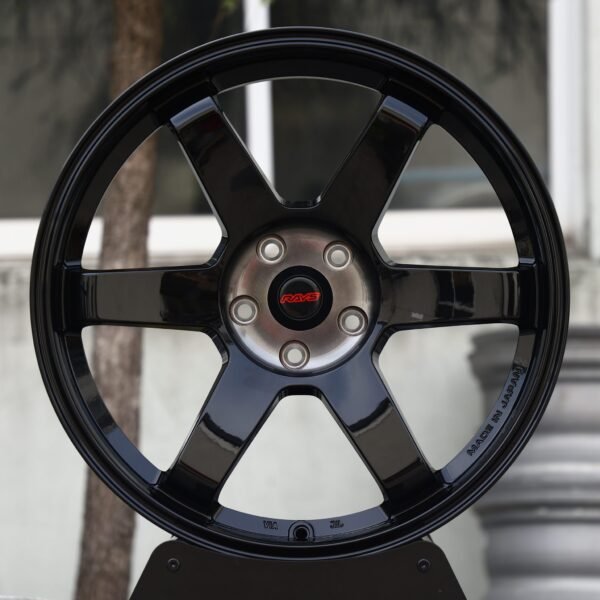 Porsche 911 wheels – Gloss Black 6-Spoke (Rays-Style), front view