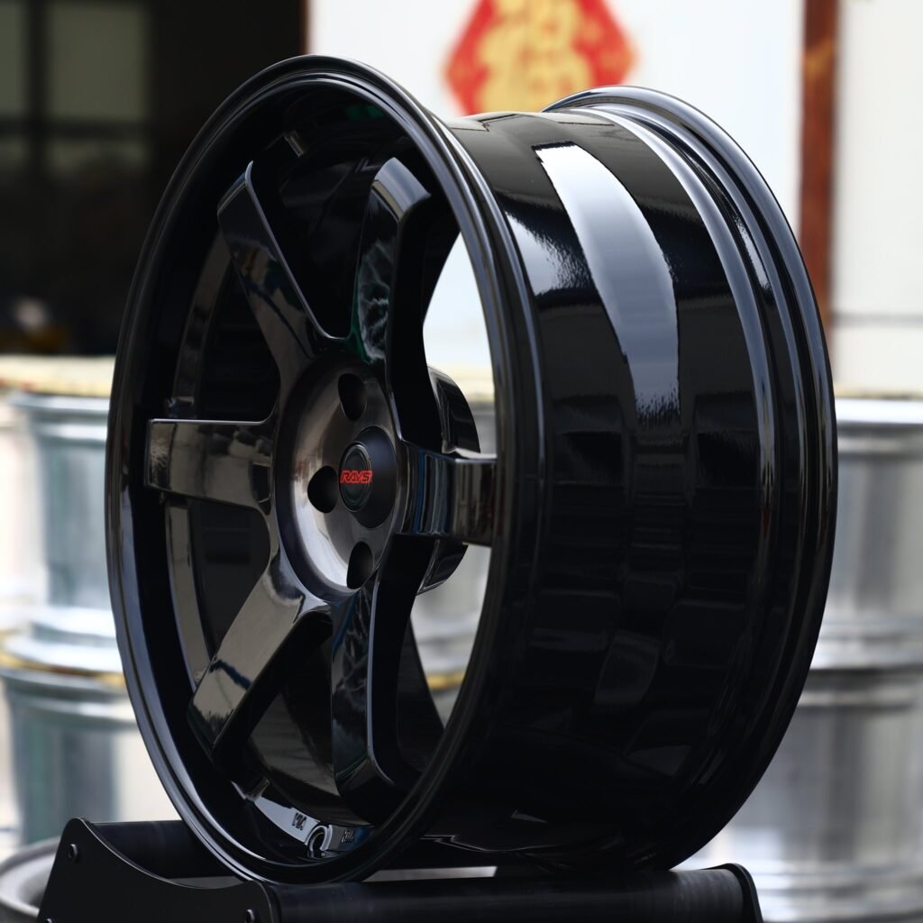 5x130 wheels – Gloss Black 6-Spoke (Rays-Style), side view