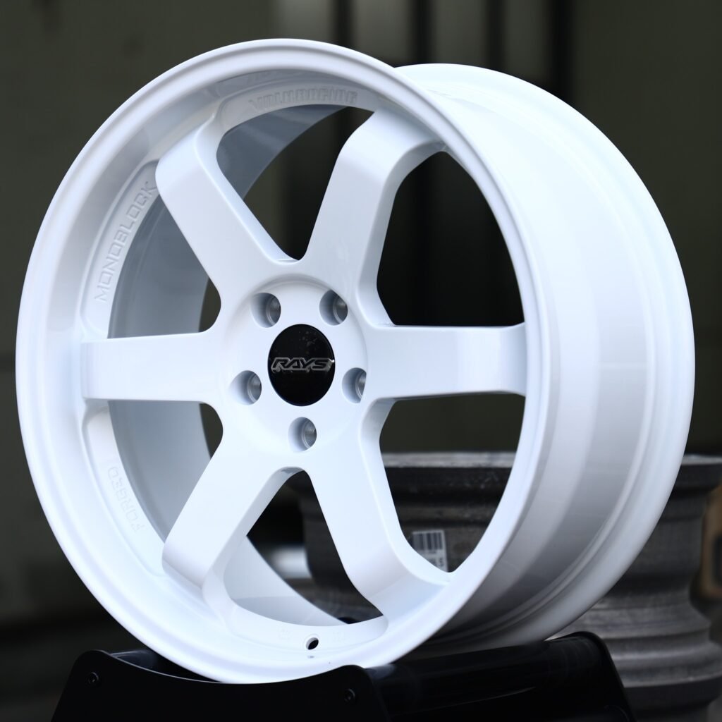 BMW M3 wheels – Gloss White 6-Spoke (Rays-Style), angled view