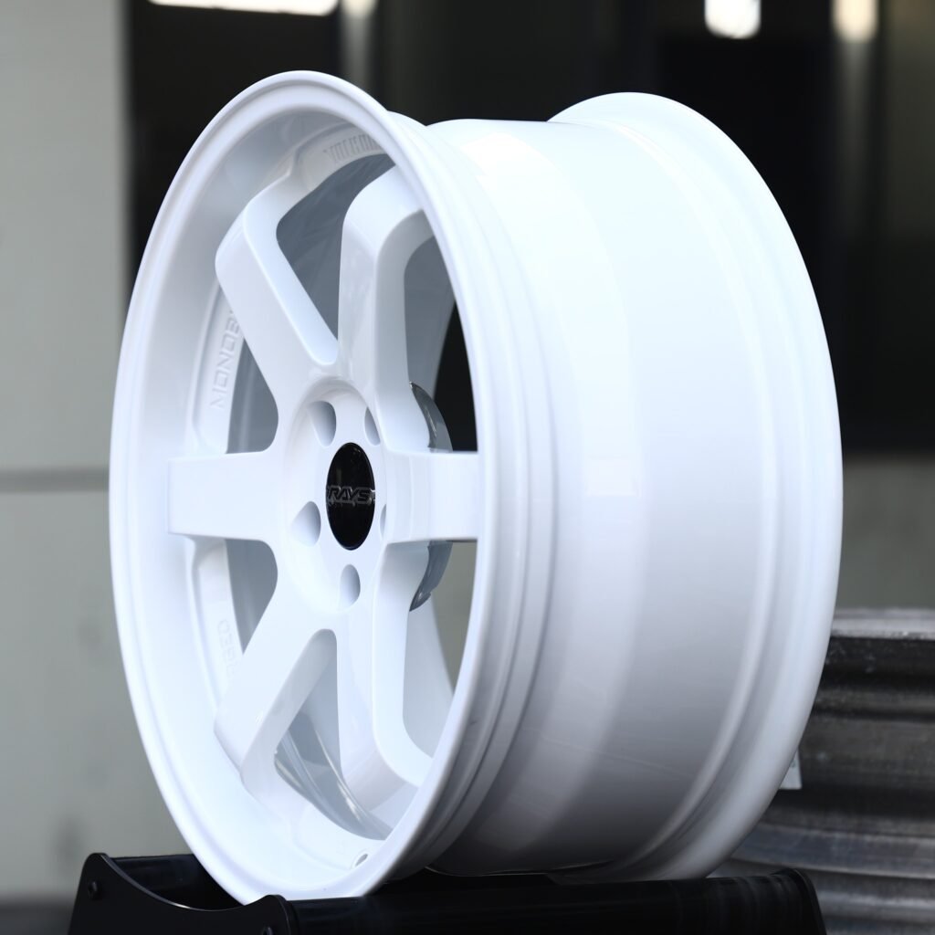 5x130 wheels – Gloss White 6-Spoke (Rays-Style), side view