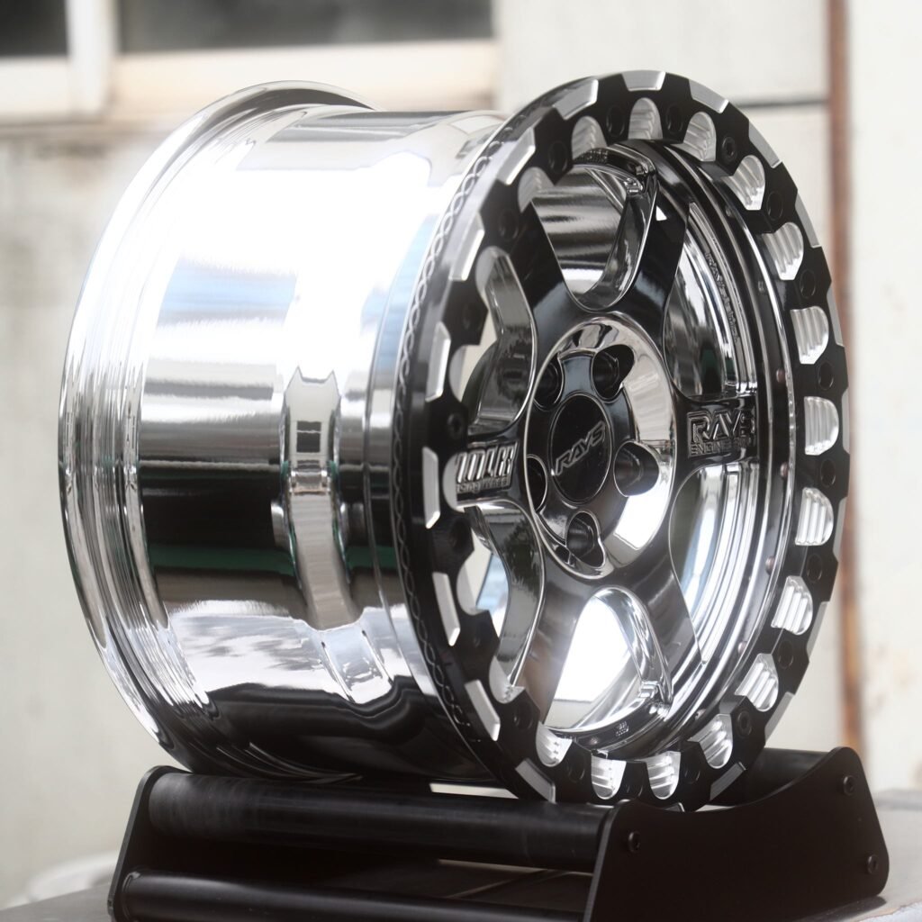 5x120 wheels – Mirror Polished 6-Spoke Black-Ring Beadlock (Rays-Style), side view