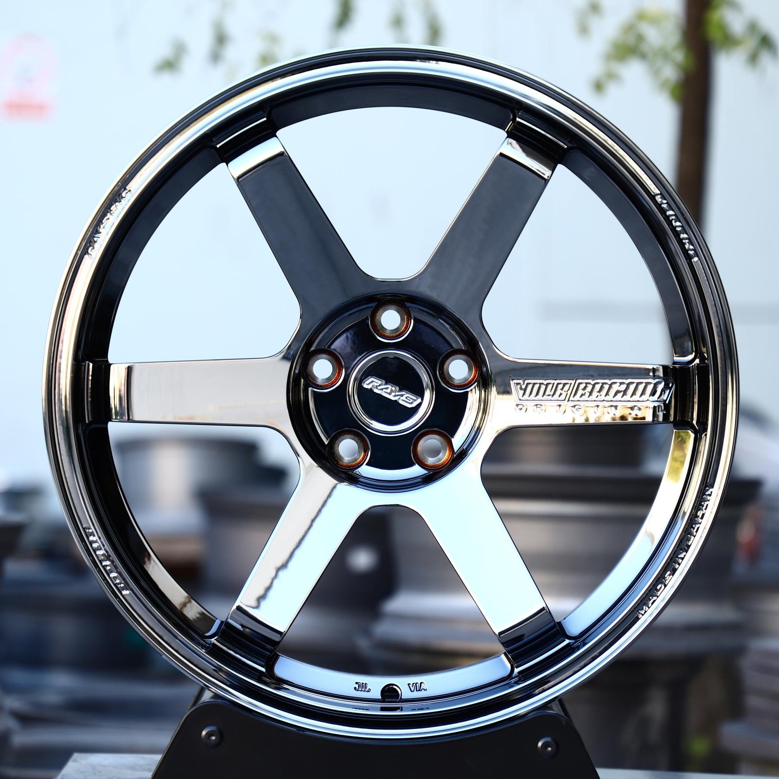 Toyota GR86 wheels – Black Chrome 6-Spoke (Rays Volk Racing TE37-Style), front view