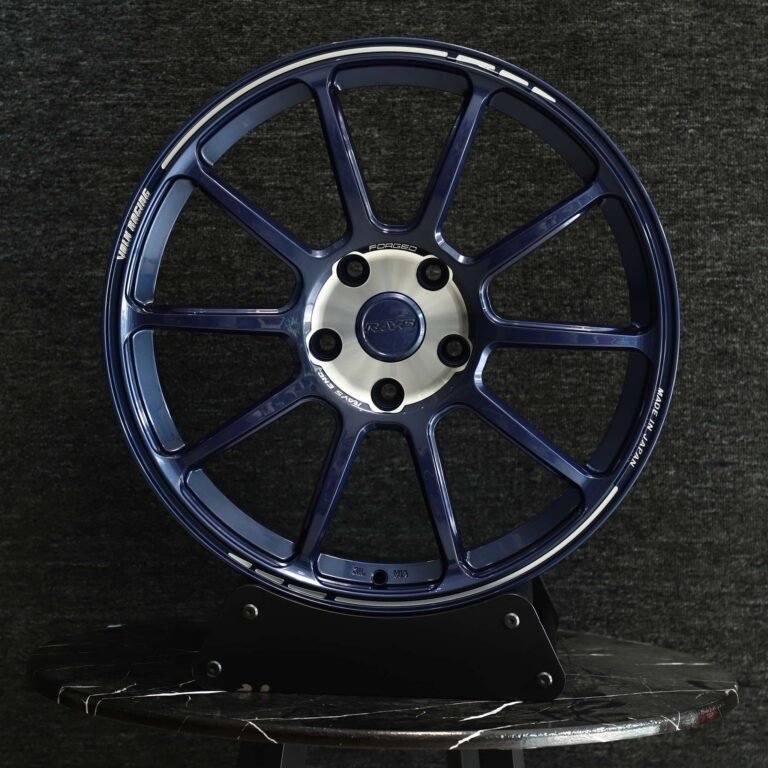 Honda S2000 wheels – Blue 10-Spoke (Rays Volk Racing CE28N-Style), front view