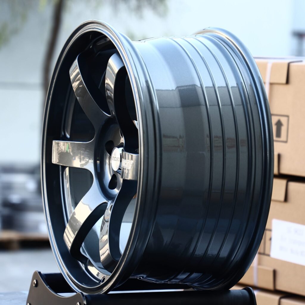 5x100 wheels – Bright Gray 6-Spoke (Rays Volk Racing TE37-Style), side view