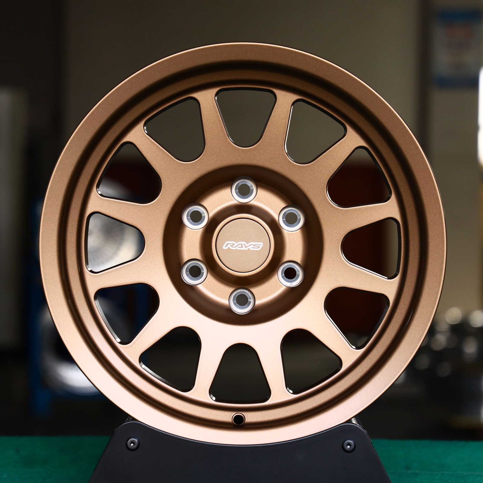 Nissan 370Z wheels – Rays Volk Racing Bronze 12-Spoke, front view