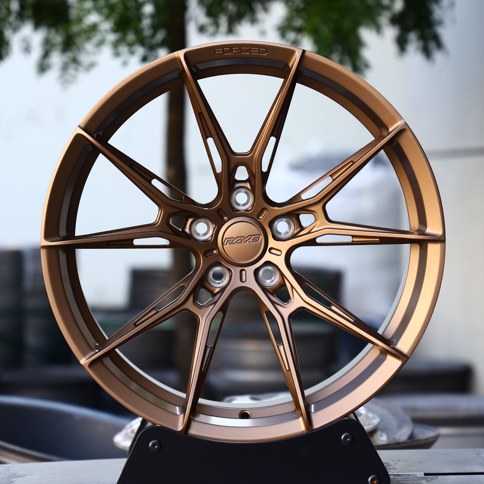 Nissan 370Z wheels – Bronze 5 Y-Spoke Side-Milled (Rays-Style), front view