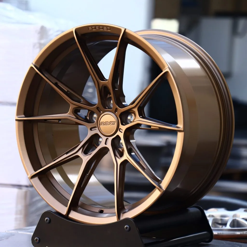 Toyota GR86 wheels – Rays Volk Racing Bronze 5 Y-Spoke Side-Milled, angled view