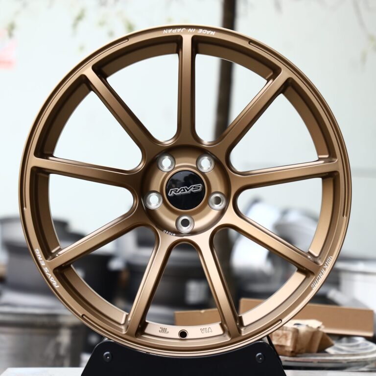 Nissan 370Z wheels – Rays Volk Racing Bronze 9-Spoke Side-Milled, front view