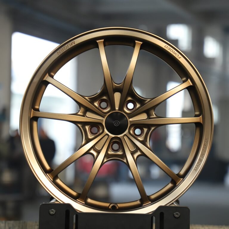 Nissan 370Z wheels – Rays Volk Racing Bronze Gold 10-Spoke, front view