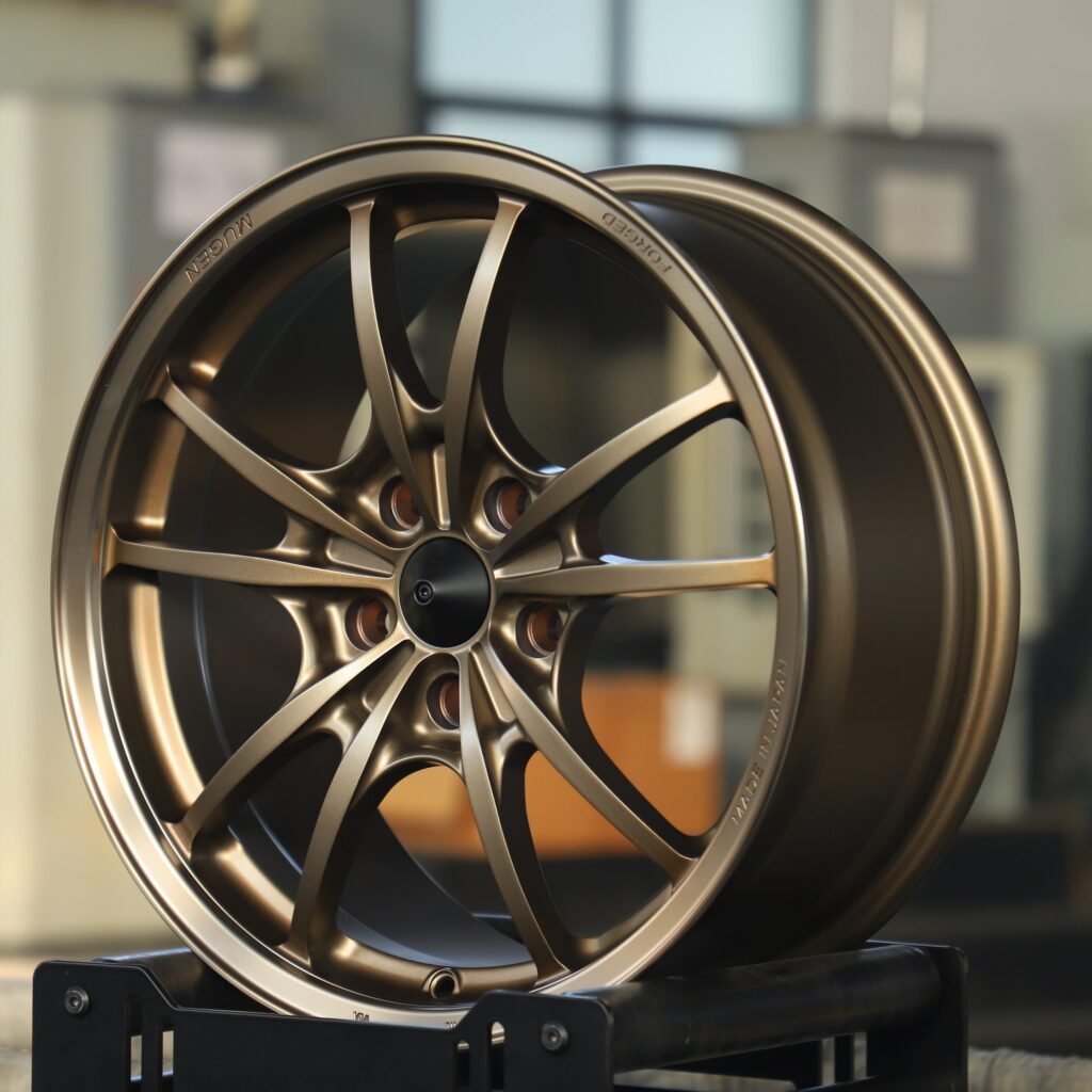 5x114.3 wheels – Rays Volk Racing Bronze Gold 10-Spoke, side view