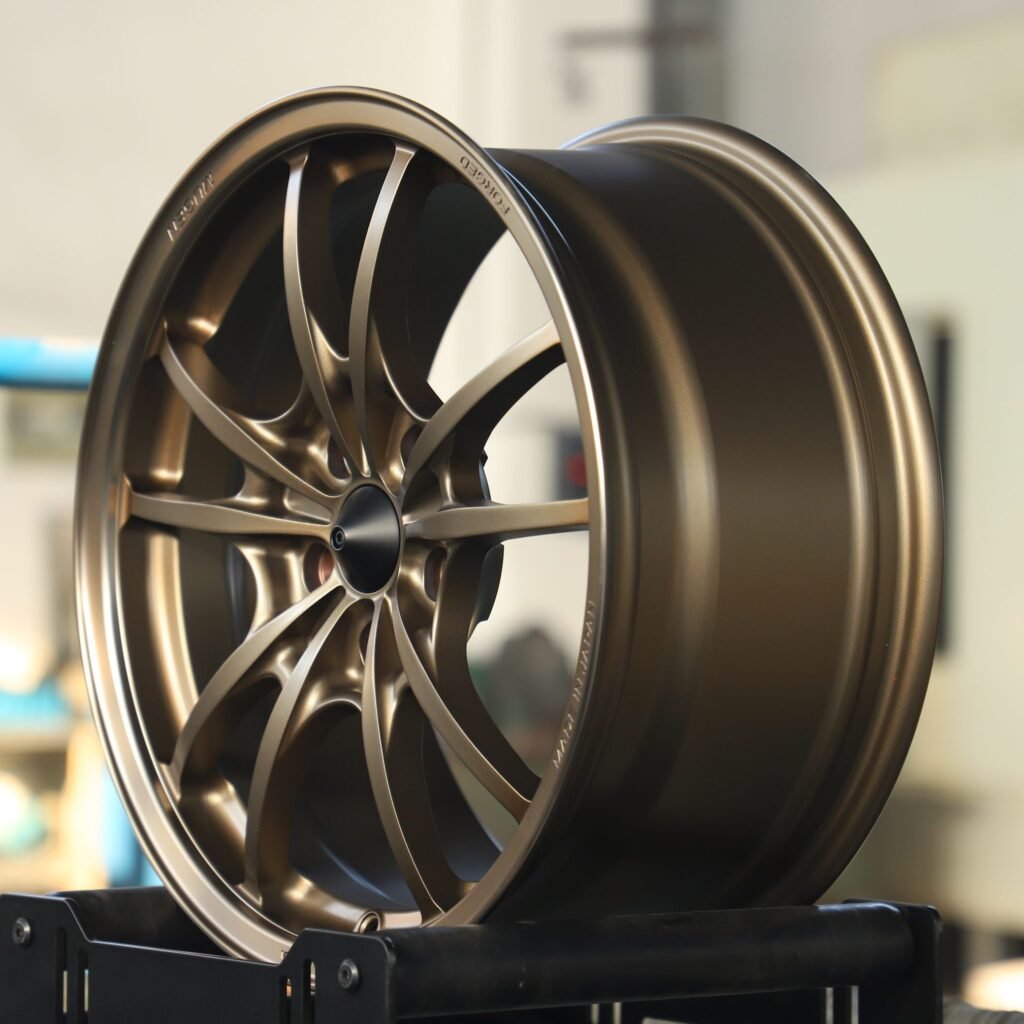 Subaru WRX wheels – Rays Volk Racing Bronze Gold 10-Spoke, lip and barrel detail