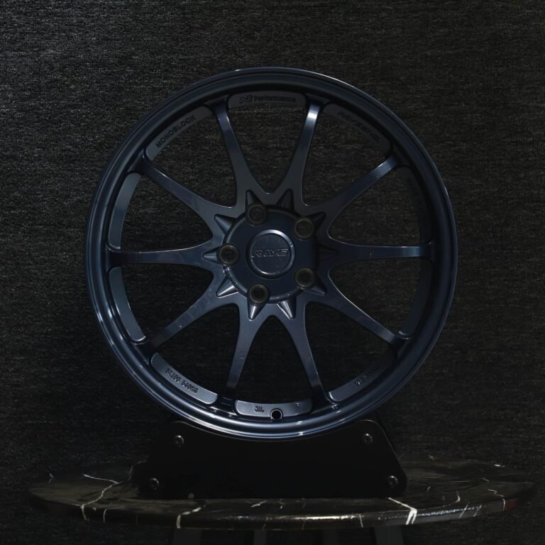 Honda S2000 wheels – Blue 10-Spoke (Rays Volk Racing CE28N-Style), front view