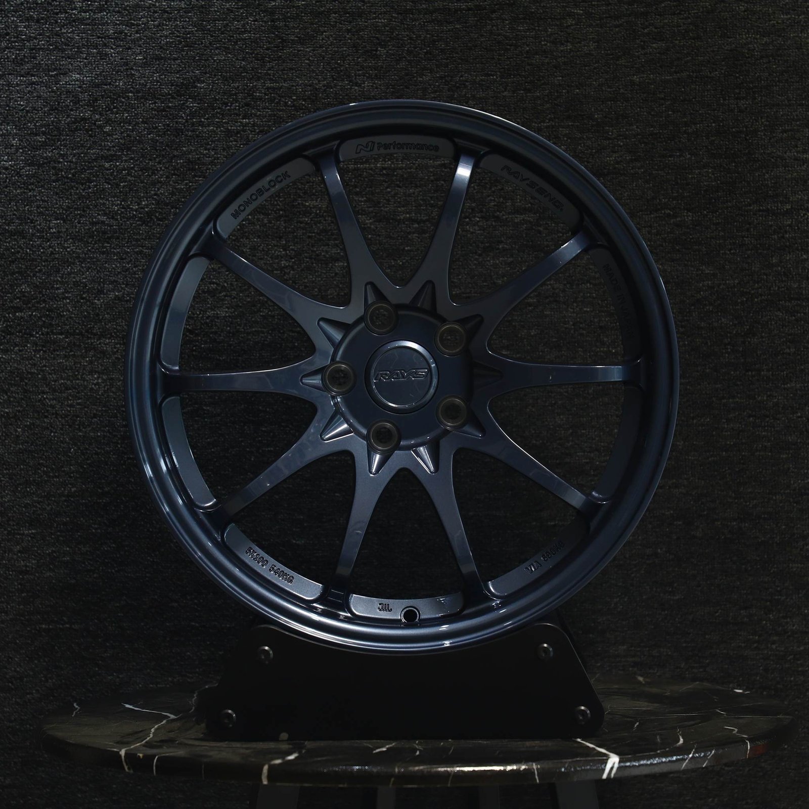 Honda S2000 wheels – Blue 10-Spoke (Rays Volk Racing CE28N-Style), front view