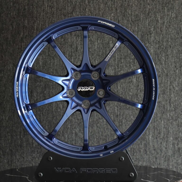 BMW M3 wheels – Bright Blue 10-Spoke (Rays Volk Racing CE28N-Style), front view