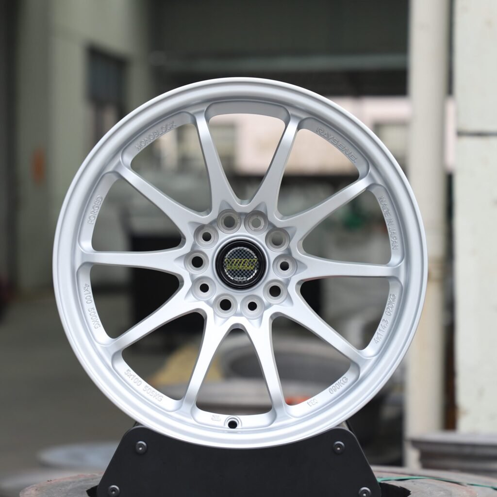 Rays Volk Racing CE28N Matte Silver 10-Spoke Forged Wheels - BMW M3 / Nissan GT-R Fitment (5-Lug) Monoblock forged wheel