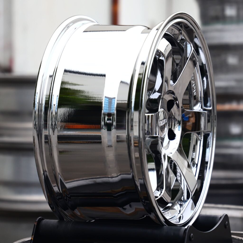 5x100 wheels – Chrome 6-Spoke (Rays Volk Racing TE37-Style), side view