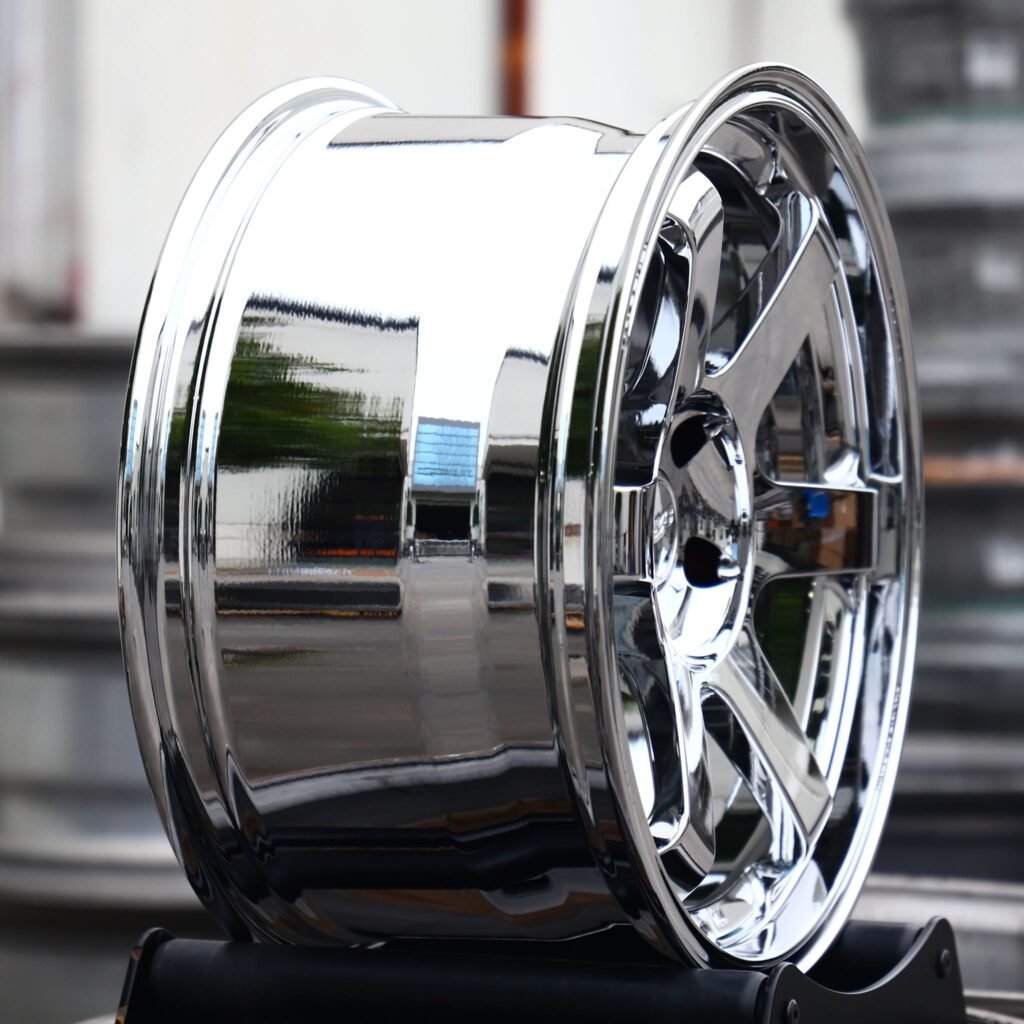 5x100 wheels – Chrome 6-Spoke (Rays Volk Racing TE37-Style), side view