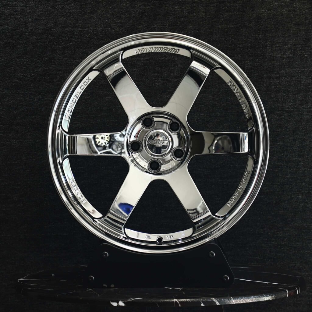Toyota GR86 wheels – Chrome Silver 6-Spoke (Rays Volk Racing TE37-Style), front view