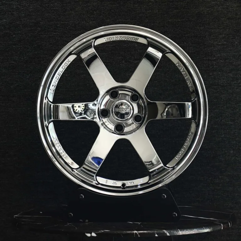 Toyota GR86 wheels – Chrome Silver 6-Spoke (Rays Volk Racing TE37-Style), front view
