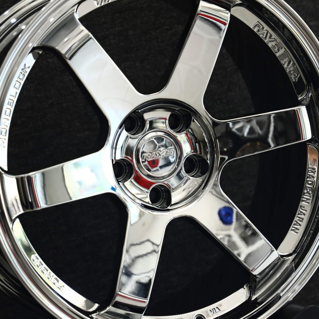Nissan GT-R R35 wheels – Chrome Silver 6-Spoke (Rays Volk Racing TE37-Style), lip and barrel detail